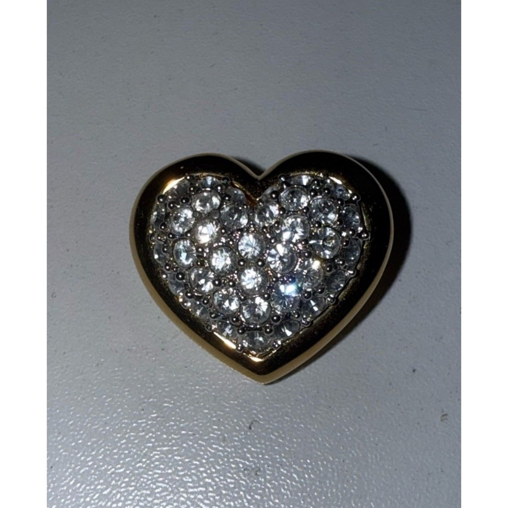 Vintage SWAROVSKI Swan Signed Pave Crystal Gold Tone Heart Brooch Pin